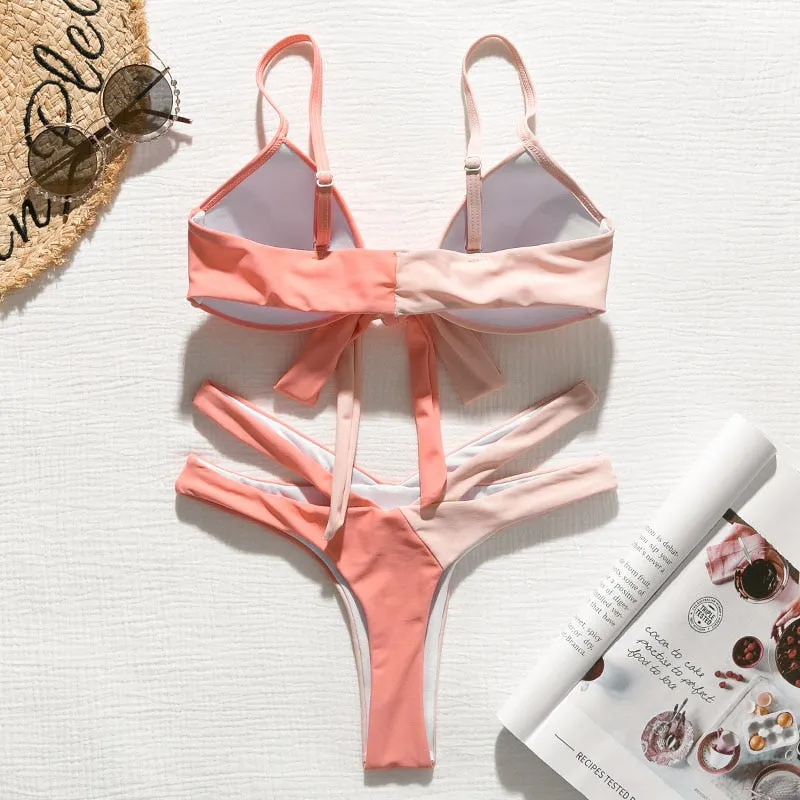 Brazilian Push up Bandage neon swimwear bathing suit High cut bikini swimsuit