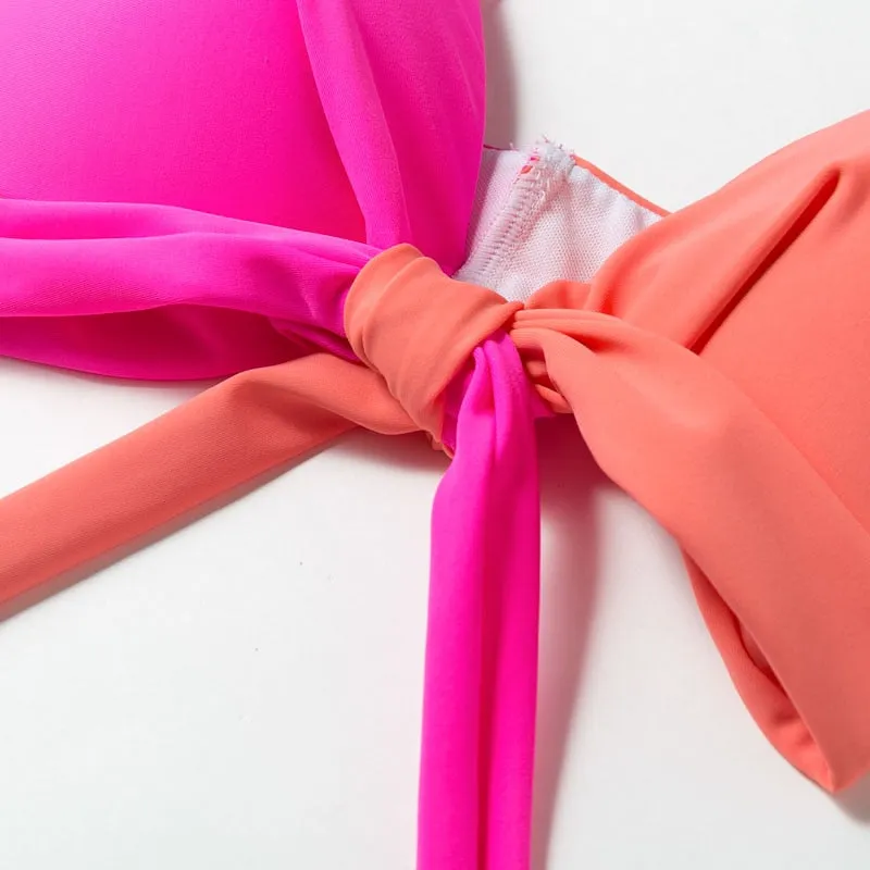 Brazilian Push up Bandage neon swimwear bathing suit High cut bikini swimsuit
