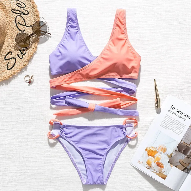 Brazilian Push up Bandage neon swimwear bathing suit High cut bikini swimsuit