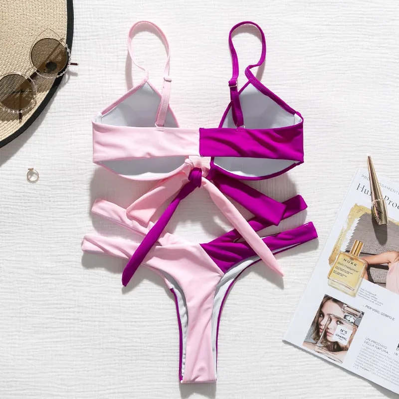 Brazilian Push up Bandage neon swimwear bathing suit High cut bikini swimsuit