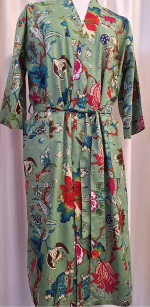 Cotton Robe - Tree of Life Green