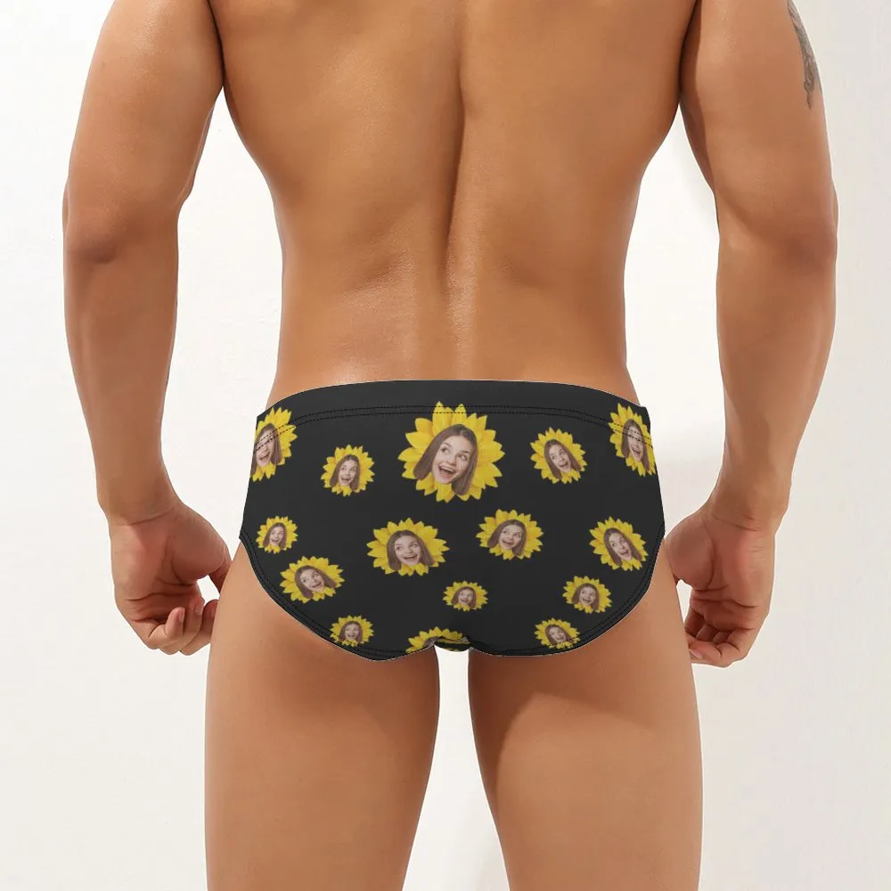 Custom Face Men's Swimming Trunks Personalised Sunflower Triangle Swim Briefs