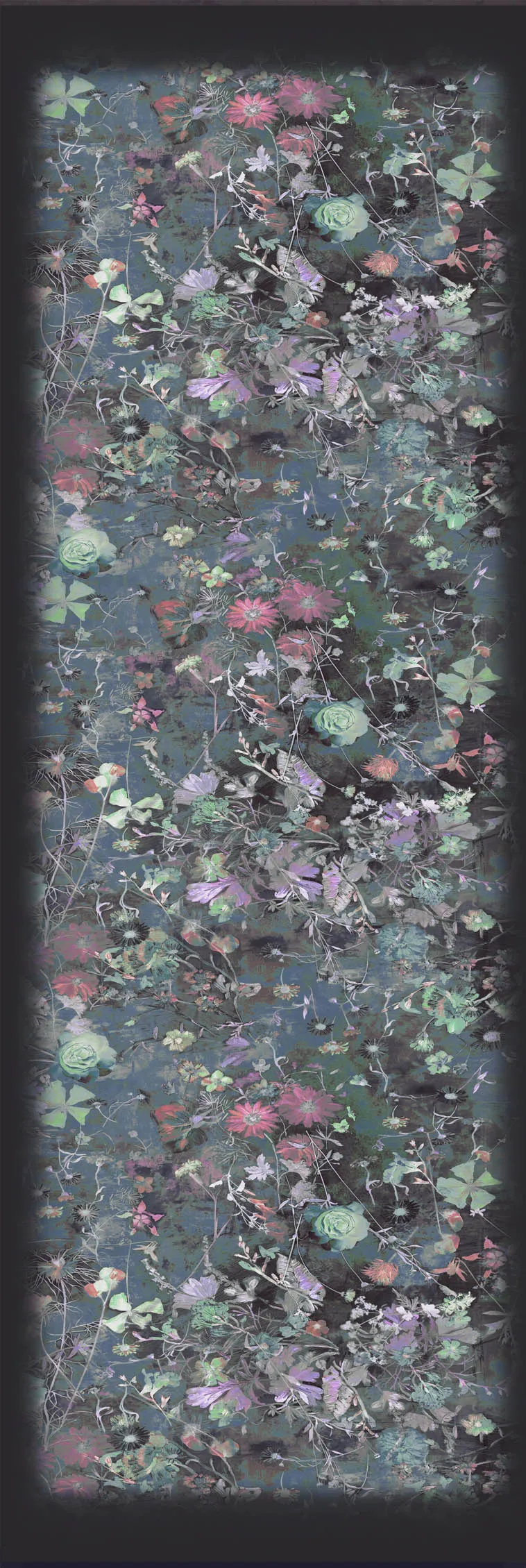 Damask Rose Grey Brown Wool Silk Scarf