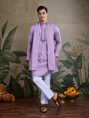 Dusty Pink Viscose Silk Heavy Thread With Real Mirror Work Kurta Pajama