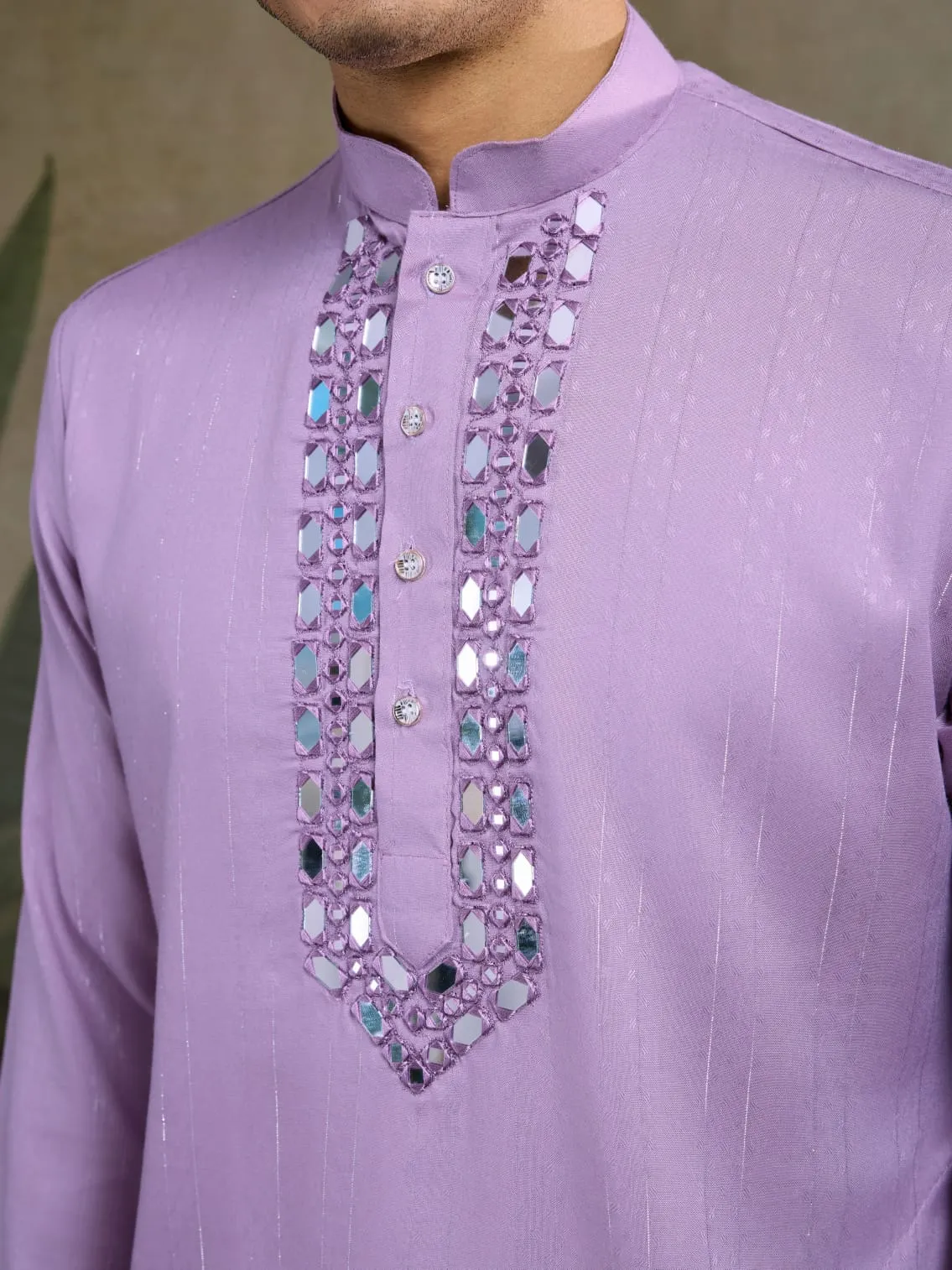 Dusty Pink Viscose Silk Heavy Thread With Real Mirror Work Kurta Pajama