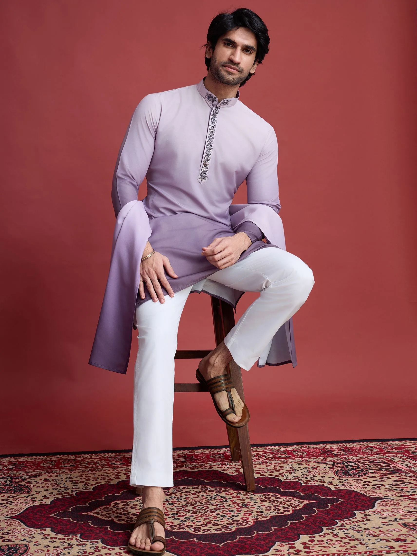 Dusty Purple Colour Reyon Silk With Mirror Work Kurta Payjama With Duppata