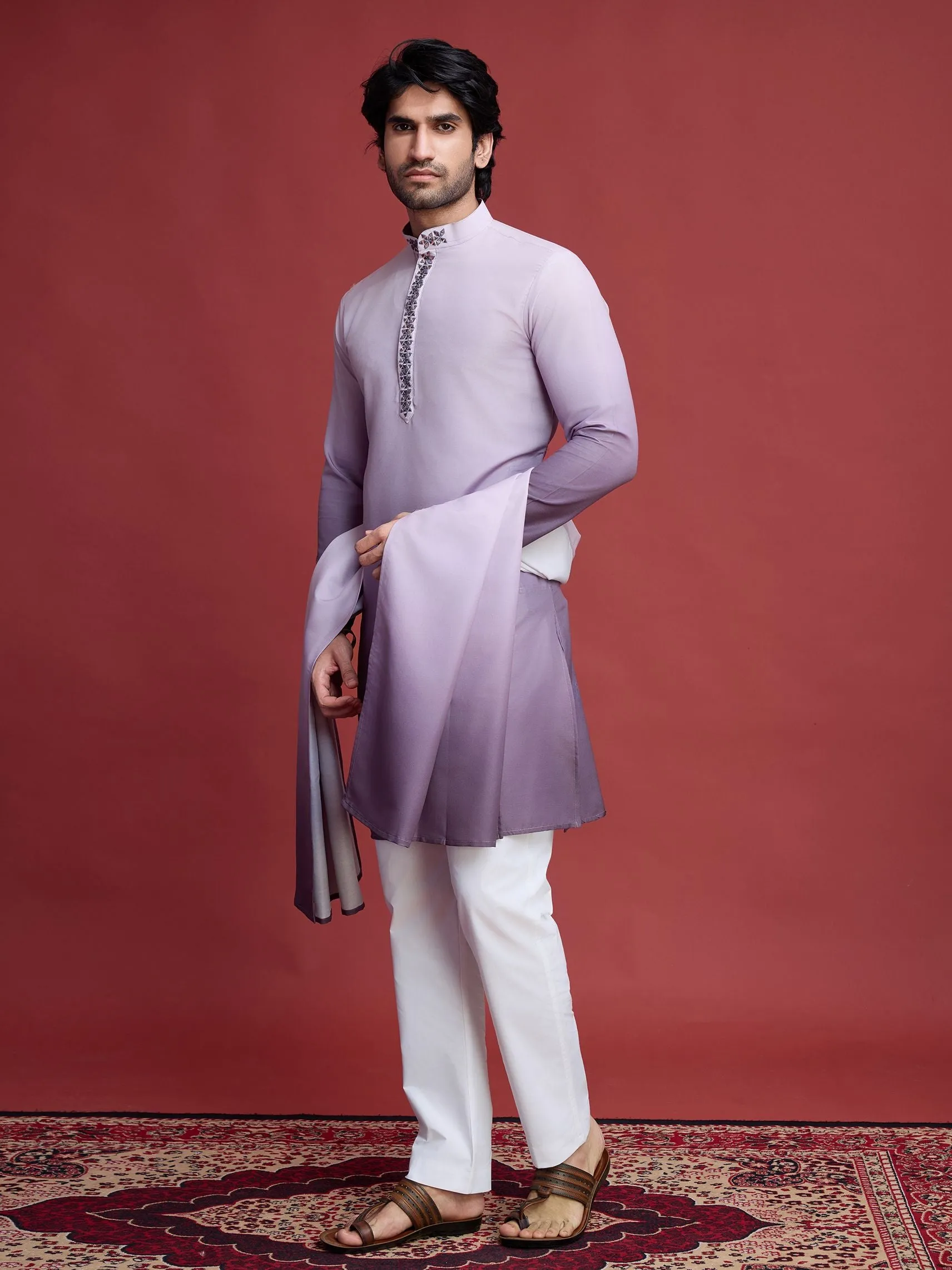 Dusty Purple Colour Reyon Silk With Mirror Work Kurta Payjama With Duppata