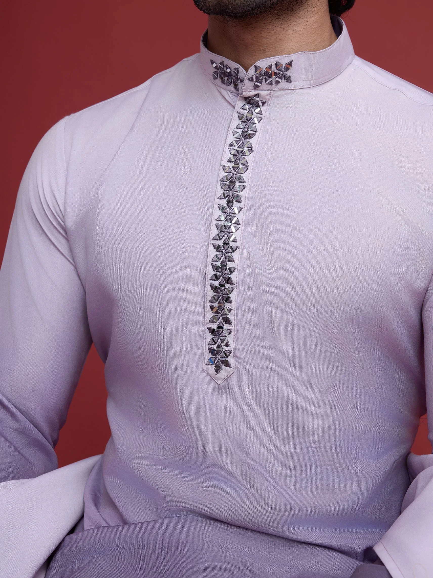 Dusty Purple Colour Reyon Silk With Mirror Work Kurta Payjama With Duppata