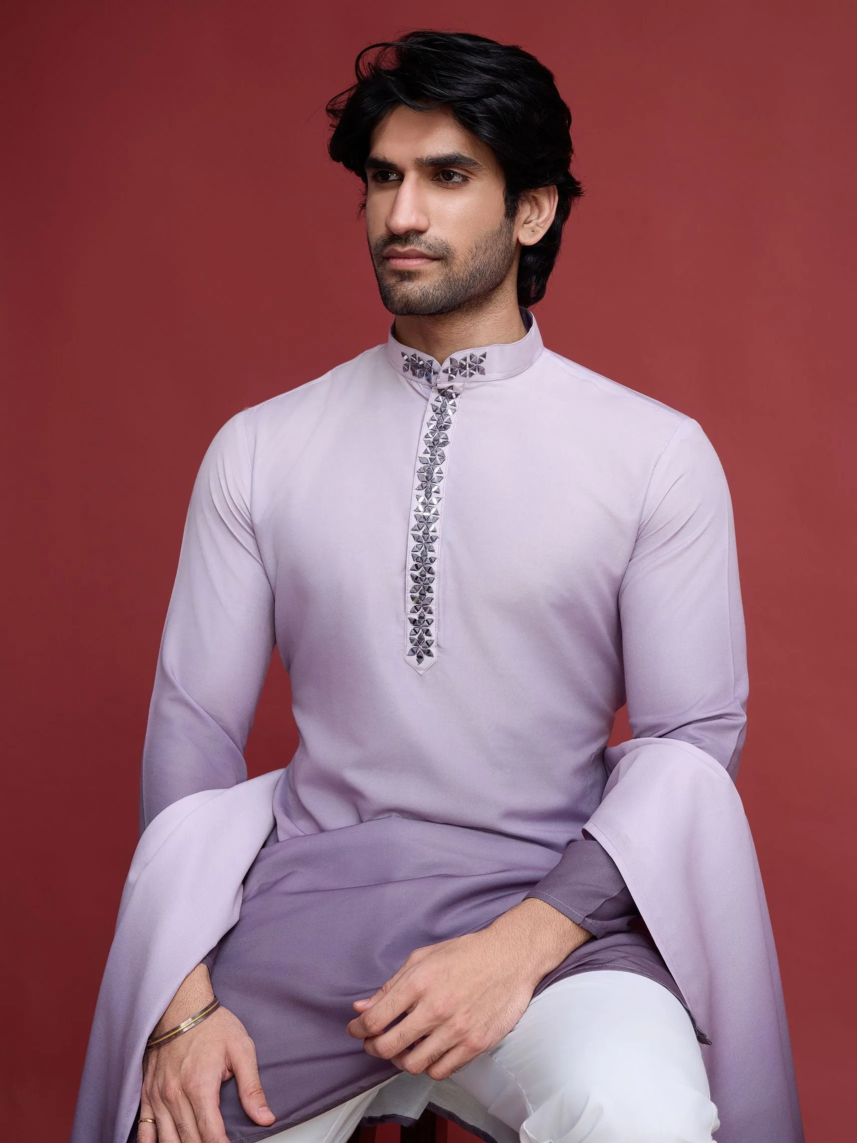 Dusty Purple Colour Reyon Silk With Mirror Work Kurta Payjama With Duppata