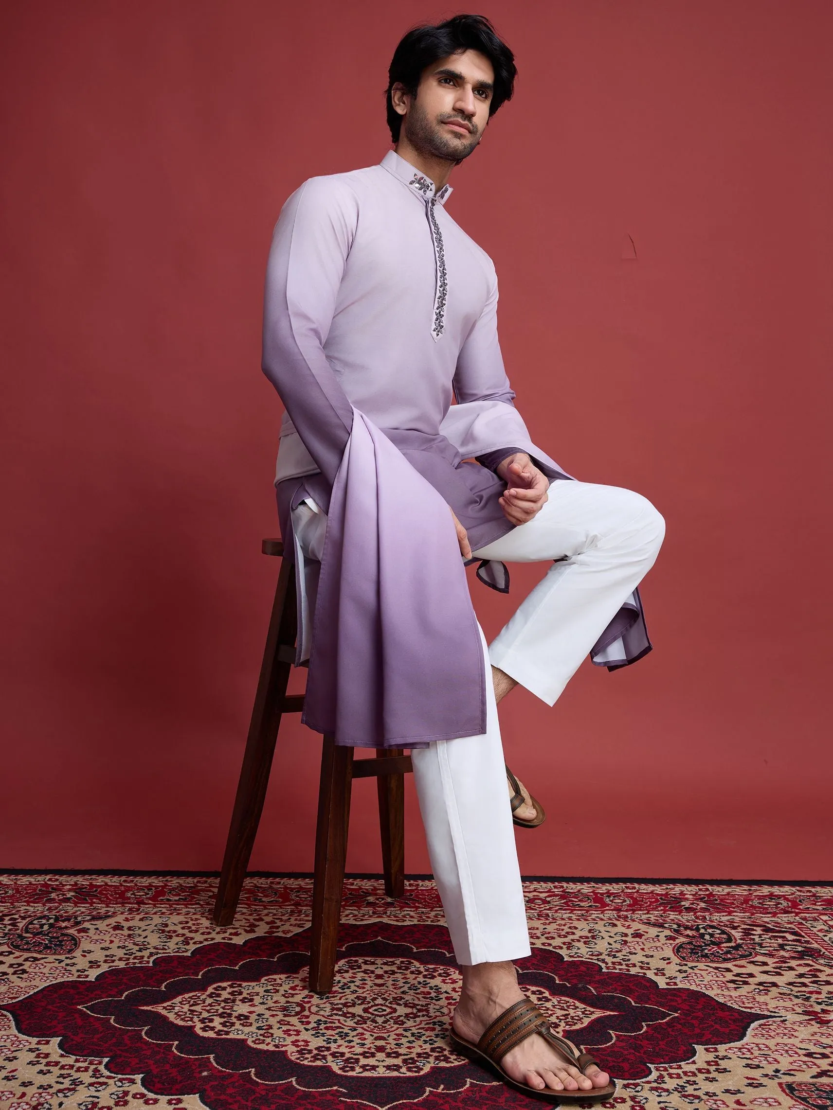 Dusty Purple Colour Reyon Silk With Mirror Work Kurta Payjama With Duppata