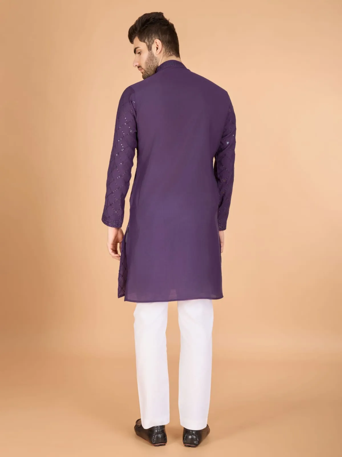 Dusty Purple Colour Viscose Silk Heavy Thread Work Kurta Payjama