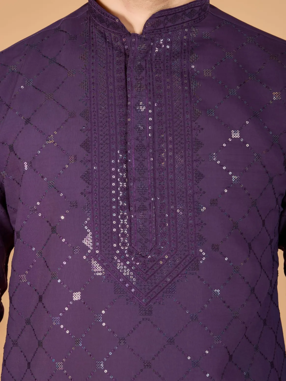 Dusty Purple Colour Viscose Silk Heavy Thread Work Kurta Payjama