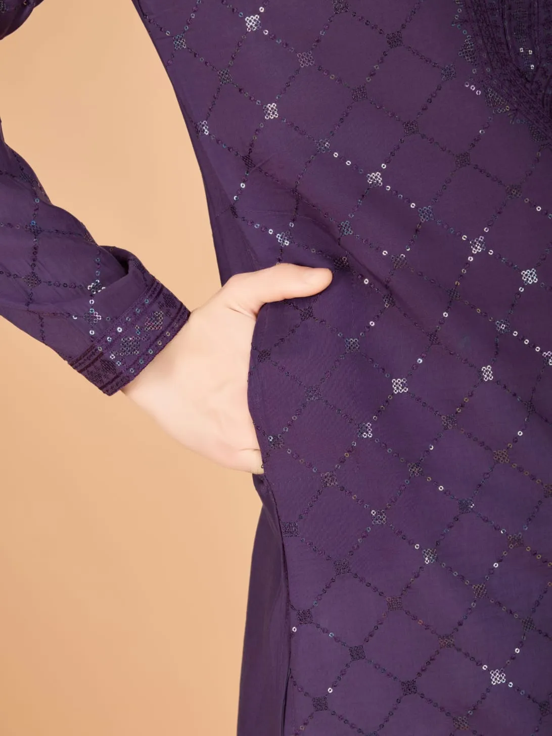 Dusty Purple Colour Viscose Silk Heavy Thread Work Kurta Payjama