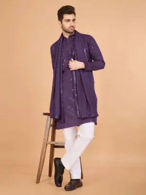 Dusty Purple Colour Viscose Silk Heavy Thread Work Kurta Payjama
