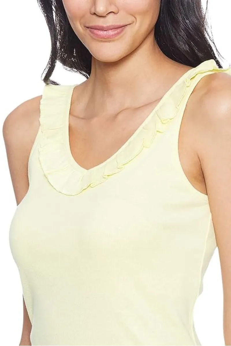 Famous Store Ruffle Detail Two-Tone Lemon Short Pyjama Set