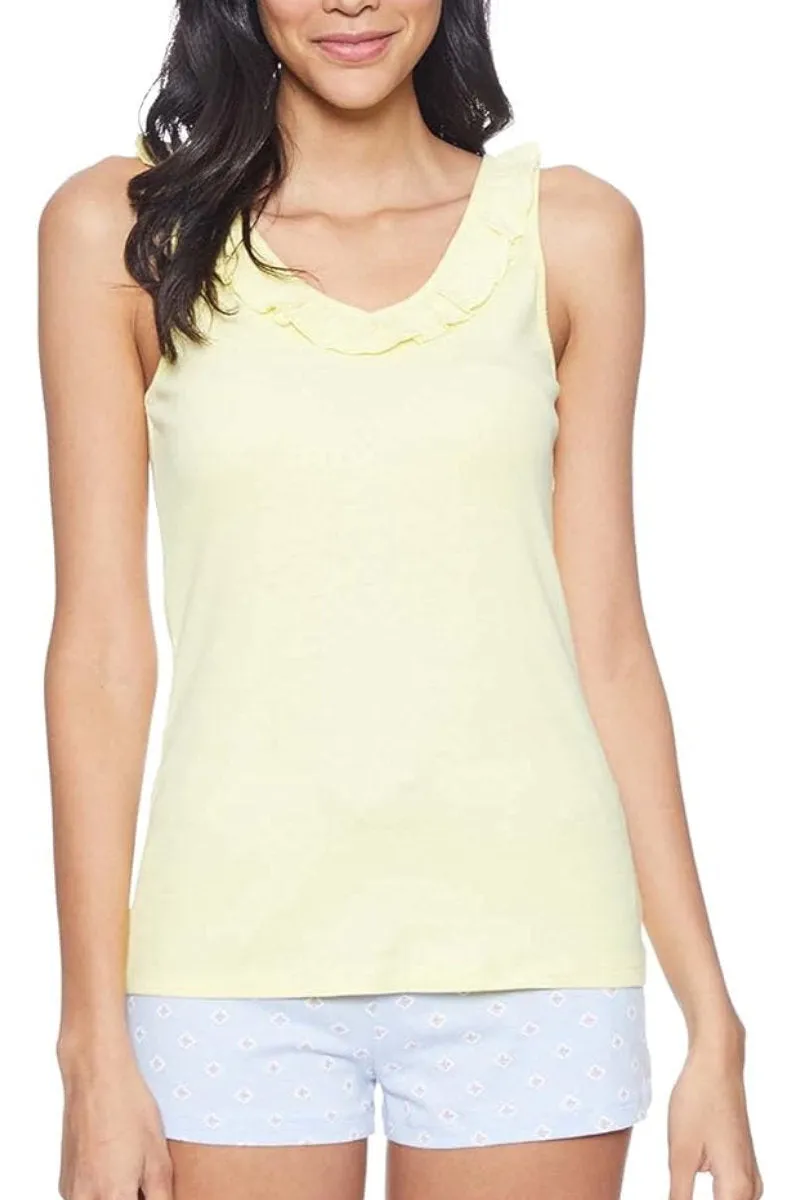 Famous Store Ruffle Detail Two-Tone Lemon Short Pyjama Set