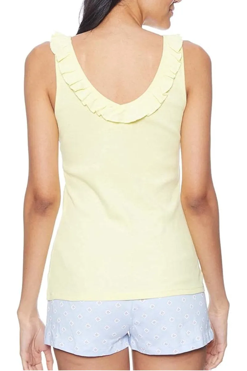 Famous Store Ruffle Detail Two-Tone Lemon Short Pyjama Set