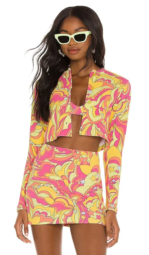 Frankies Bikinis Cheri Terry Cardigan in Pink,Yellow