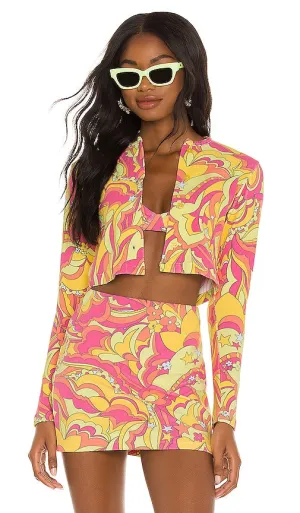 Frankies Bikinis Cheri Terry Cardigan in Pink,Yellow