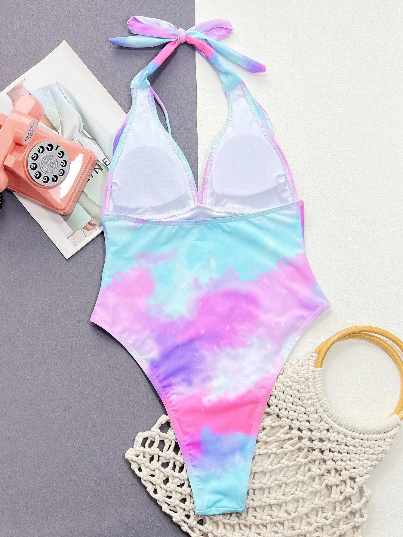 GFIT Women's Fluorescent Tie-Dye One-Piece Swimsuit - Sexy High-Cut Beachwear