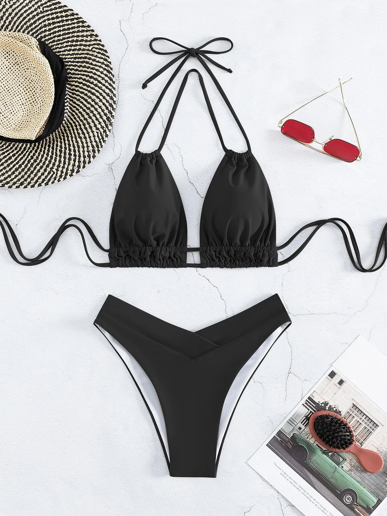 Halter Triangle High Cut Bikini Swimsuit