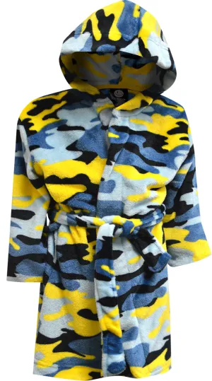 Joe Boxer Loungewear Boys Blue Camo Ultra Soft Plush Hooded Robe