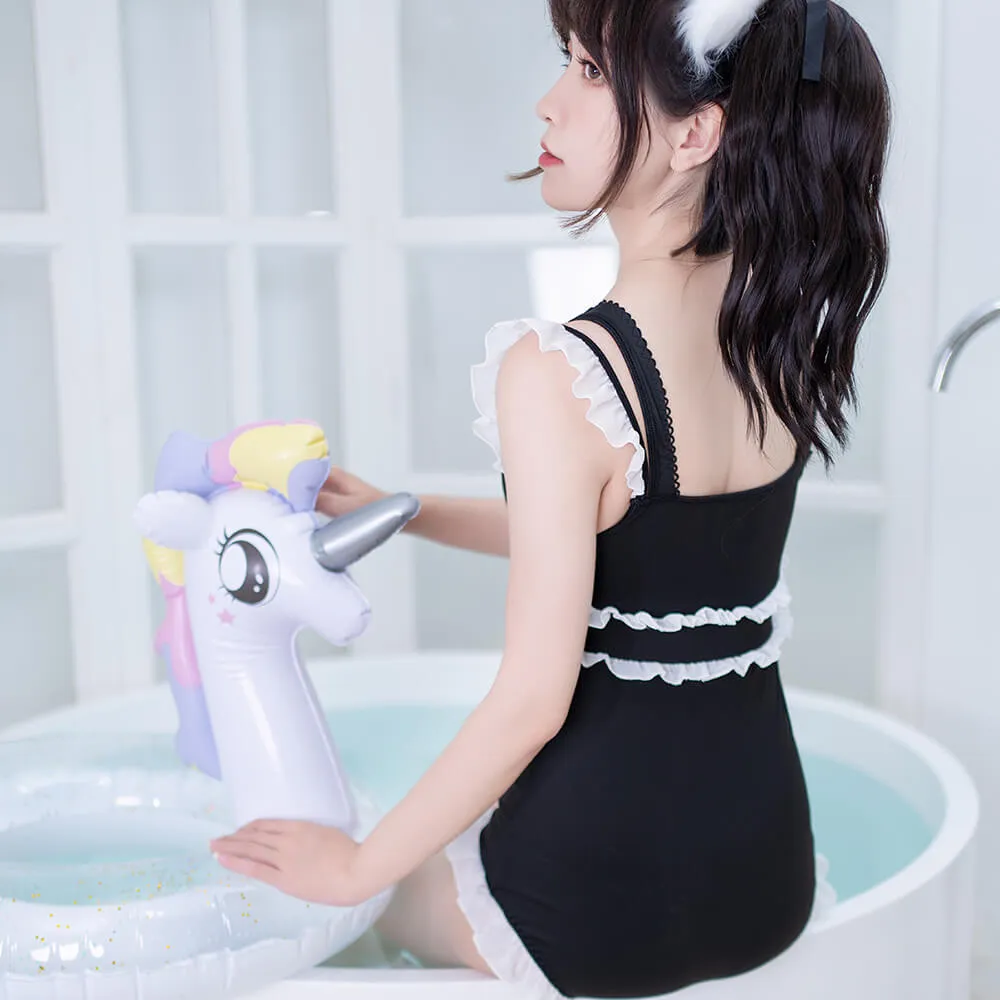 Kawaii Cute Lace Up Bow One Piece Swimsuit