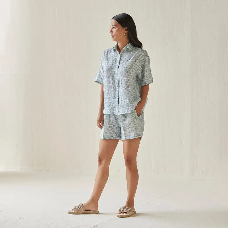 Linen Co Ord Set For Women | Shirt & Shorts | Elasticated Waist | Blue