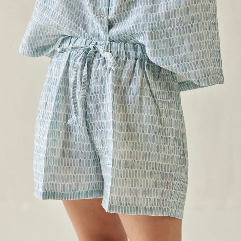 Linen Co Ord Set For Women | Shirt & Shorts | Elasticated Waist | Blue