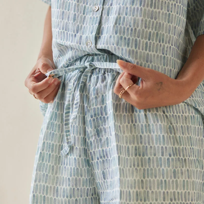 Linen Co Ord Set For Women | Shirt & Shorts | Elasticated Waist | Blue