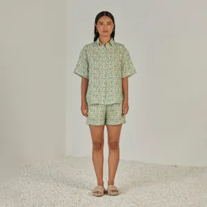 Linen Co Ord Set For Women | Shirt & Shorts | Elasticated Waist | Green