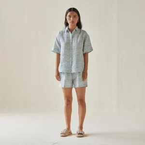 Linen Shorts For Women | Elasticated Waist | Watercolour Print | Blue