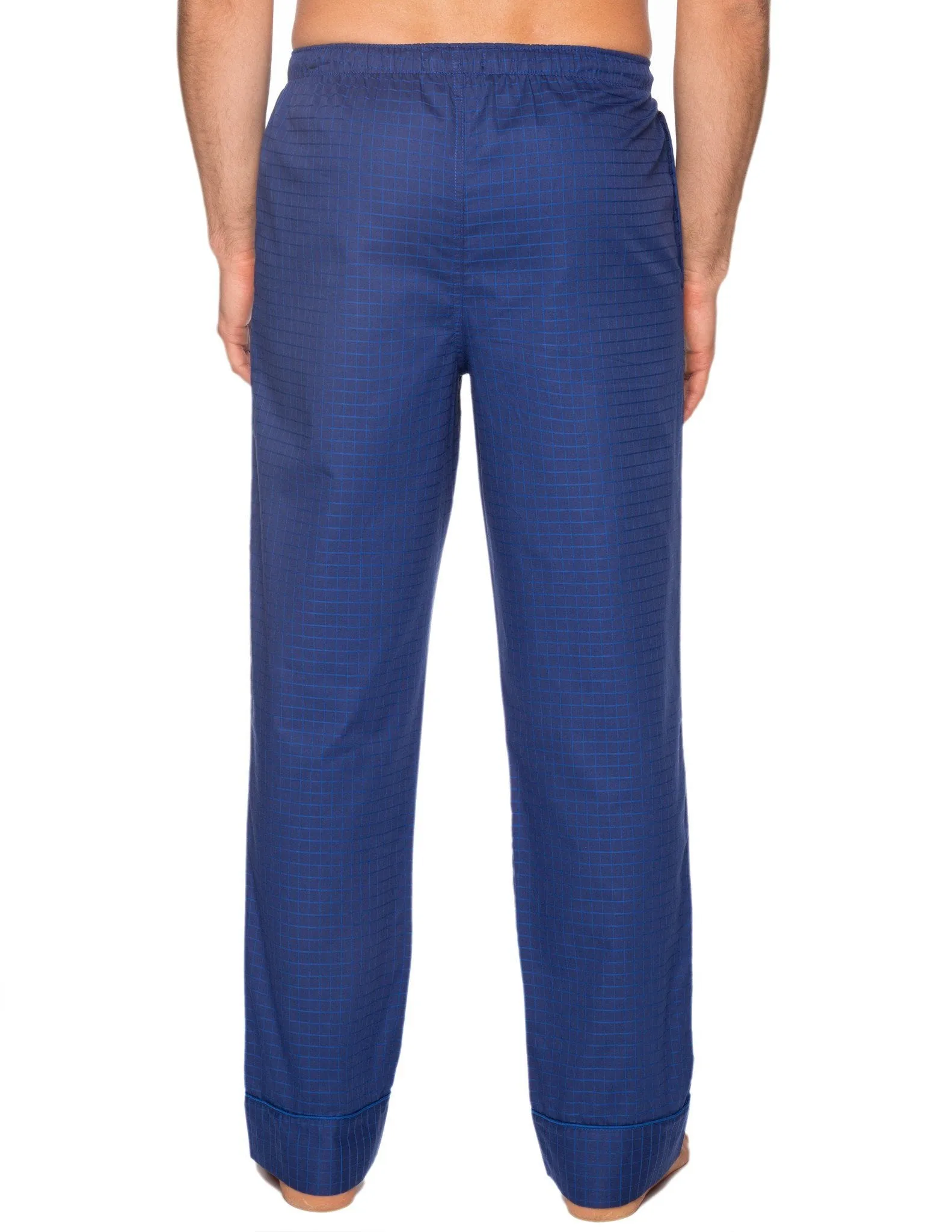 Men's 100% Cotton Comfort-Fit Sleep/Lounge Pants - Windowpane Checks Navy/Blue