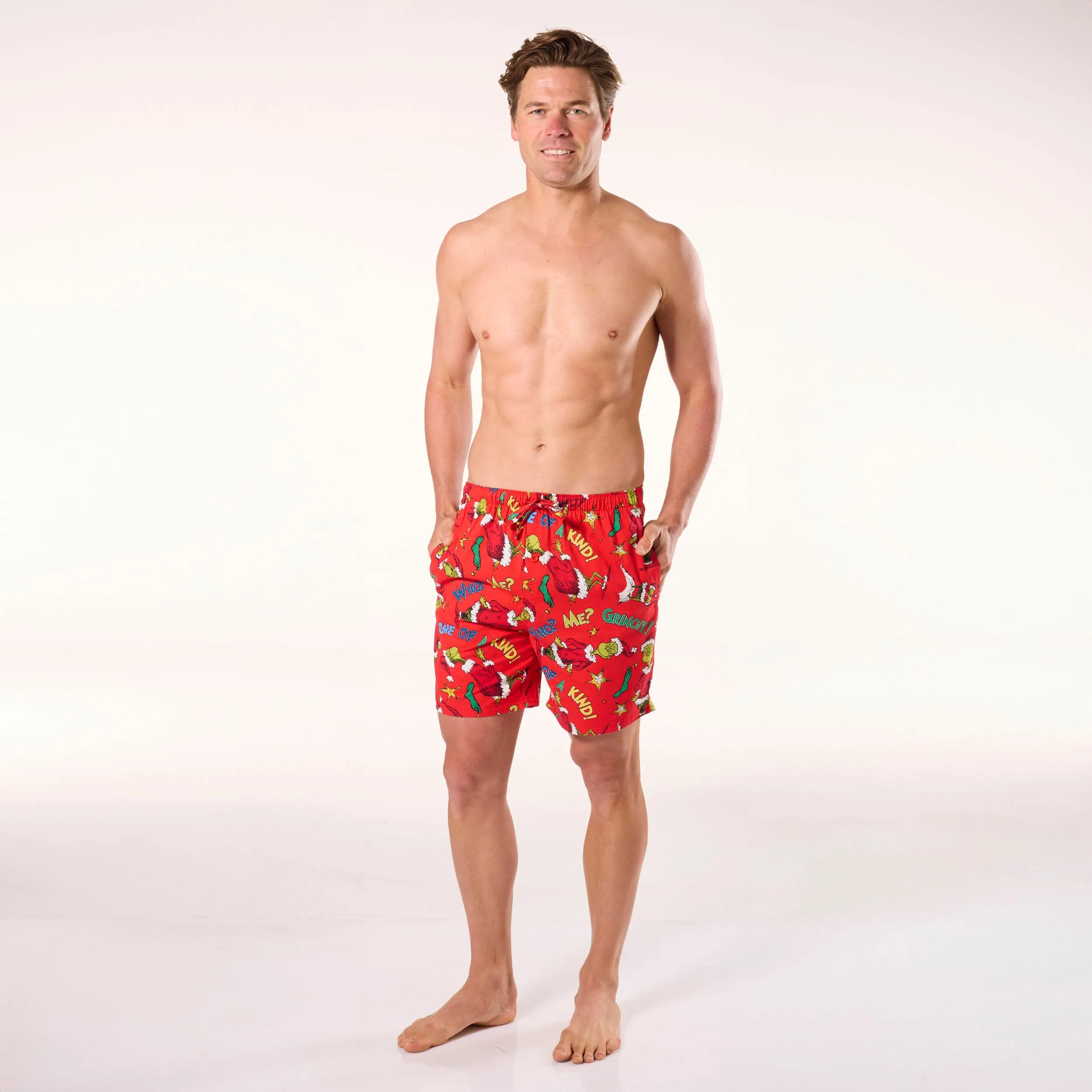 Men's Grinch Who Me Cotton Sleep Short - Red
