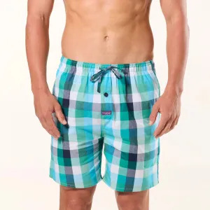 Men's Plaid Check Cotton Sleep Shorts - Blue