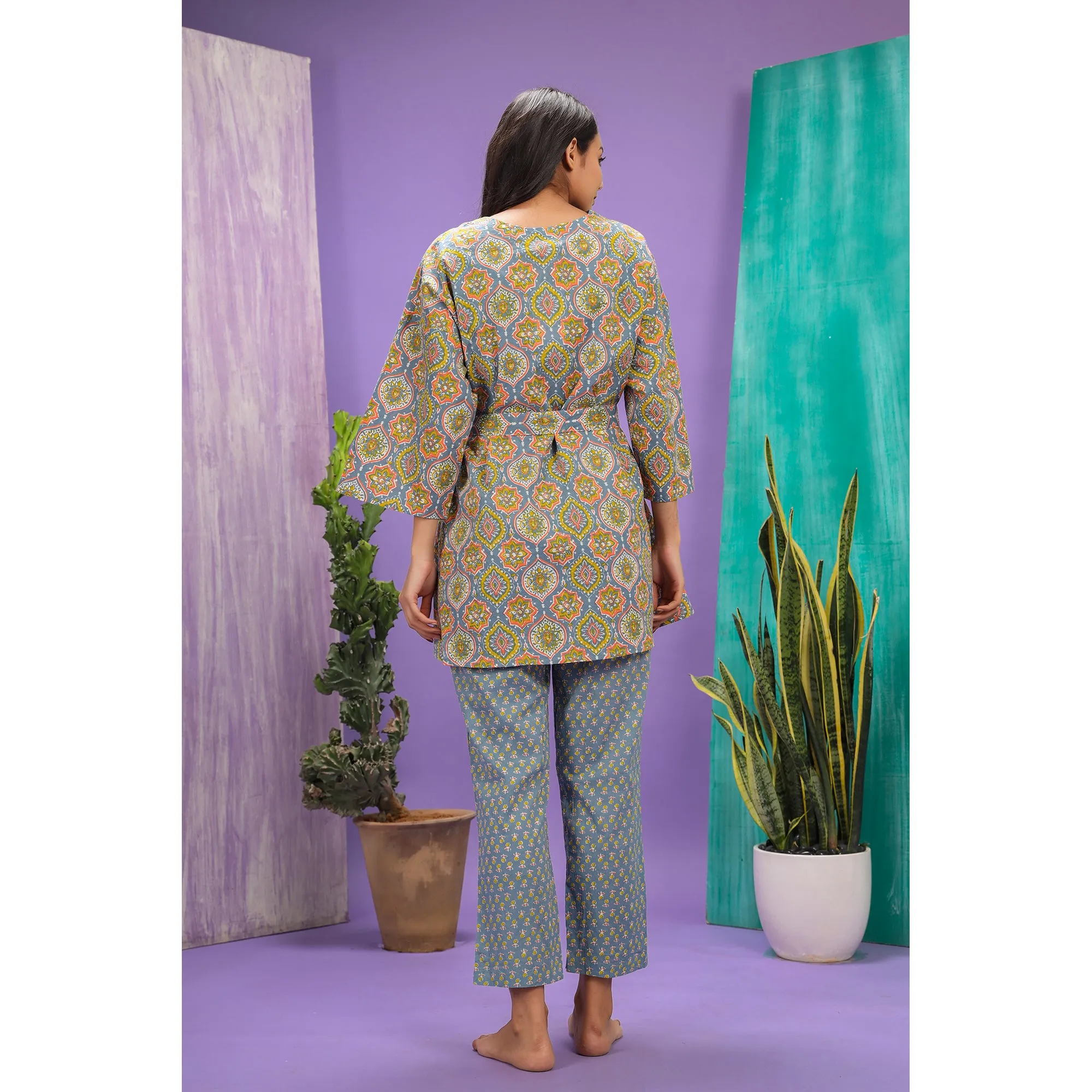 Mughal Coromandel on Grey Shrug Set