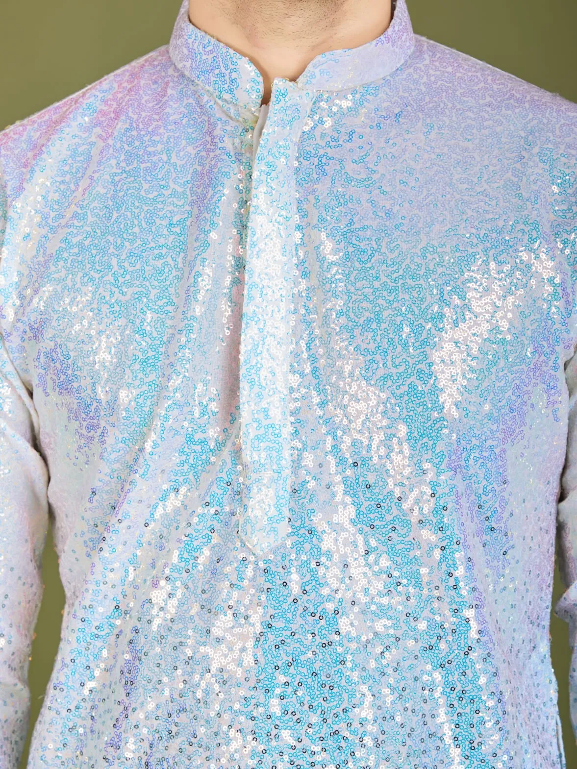 Ombre Blue Colour Soft Silk Heavy Thread Work With Sequines Work Kurta Payjama