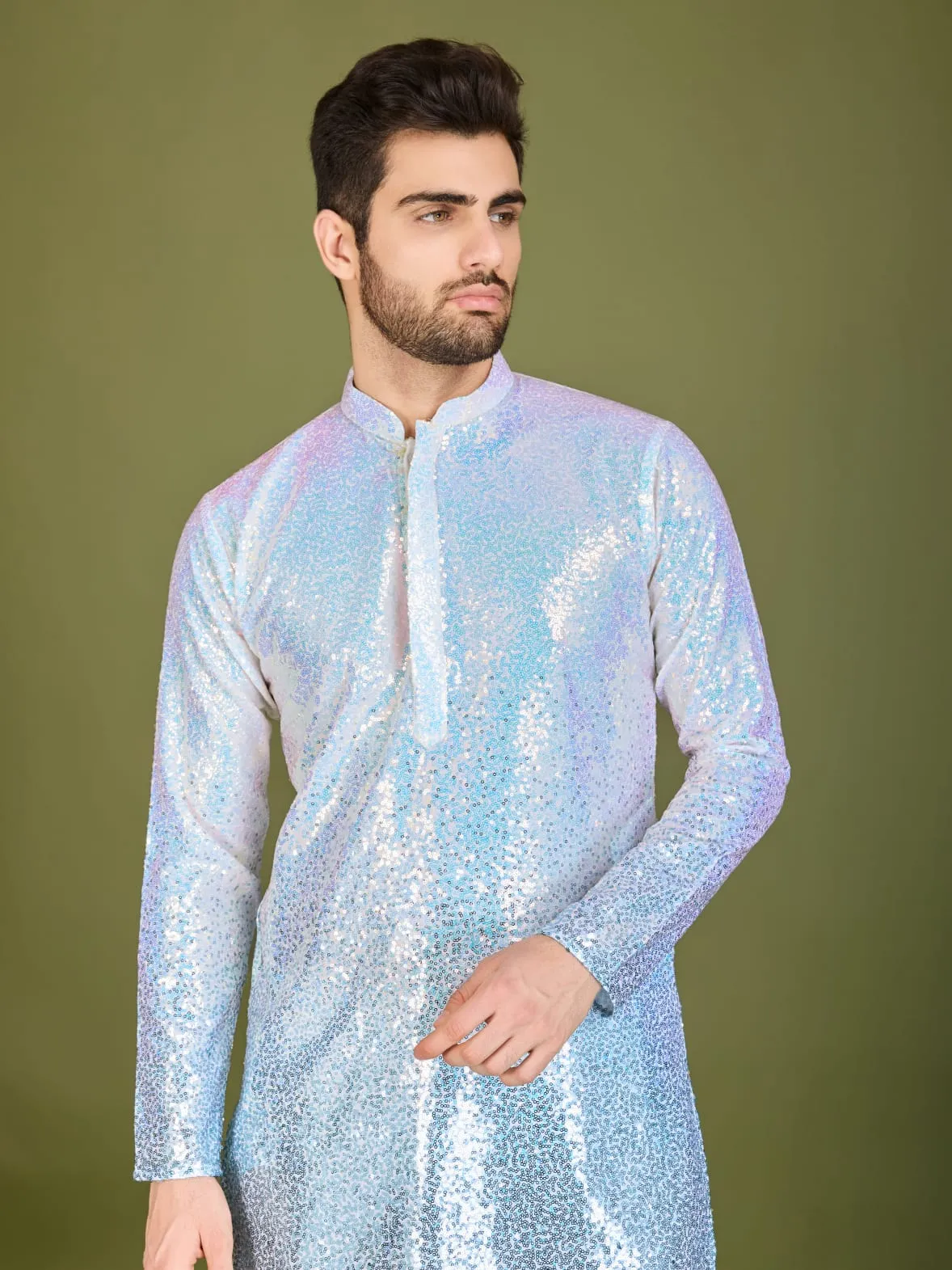 Ombre Blue Colour Soft Silk Heavy Thread Work With Sequines Work Kurta Payjama