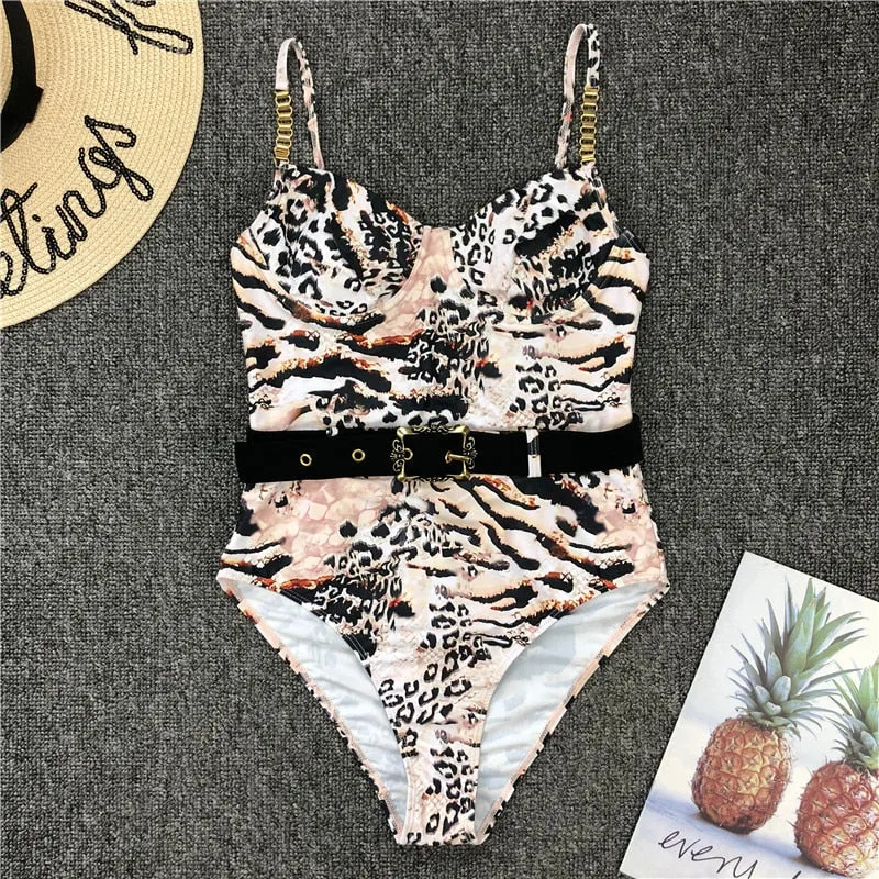 Print one piece swimsuit female Push up bodysuit Vintage high cut swimwear women swimsuit Bathers