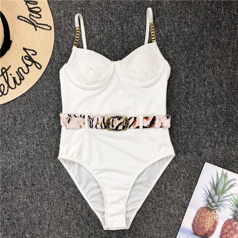 Print one piece swimsuit female Push up bodysuit Vintage high cut swimwear women swimsuit Bathers