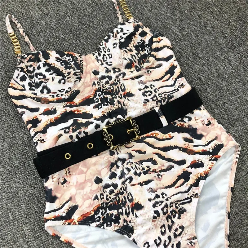 Print one piece swimsuit female Push up bodysuit Vintage high cut swimwear women swimsuit Bathers