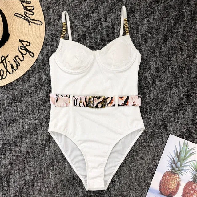Print one piece swimsuit female Push up bodysuit Vintage high cut swimwear women swimsuit Bathers