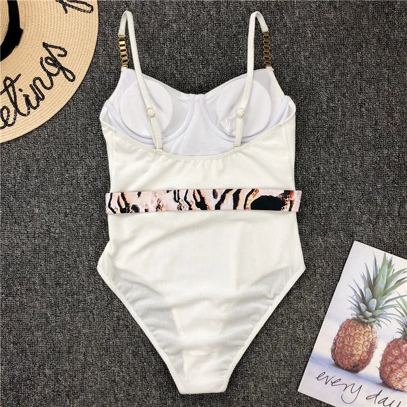 Print one piece swimsuit female Push up bodysuit Vintage high cut swimwear women swimsuit Bathers