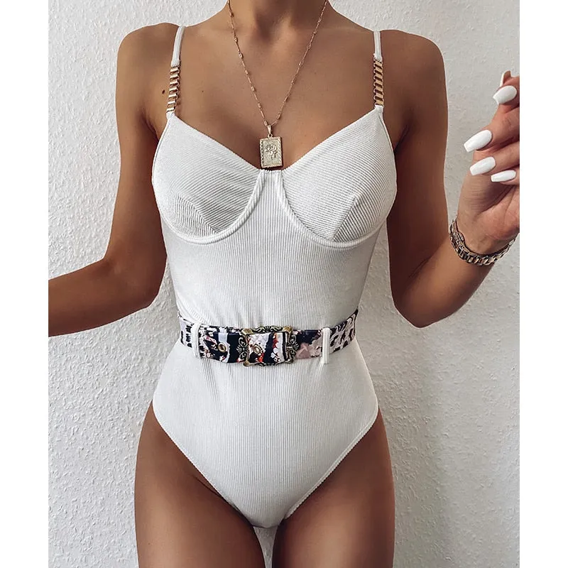 Print one piece swimsuit female Push up bodysuit Vintage high cut swimwear women swimsuit Bathers