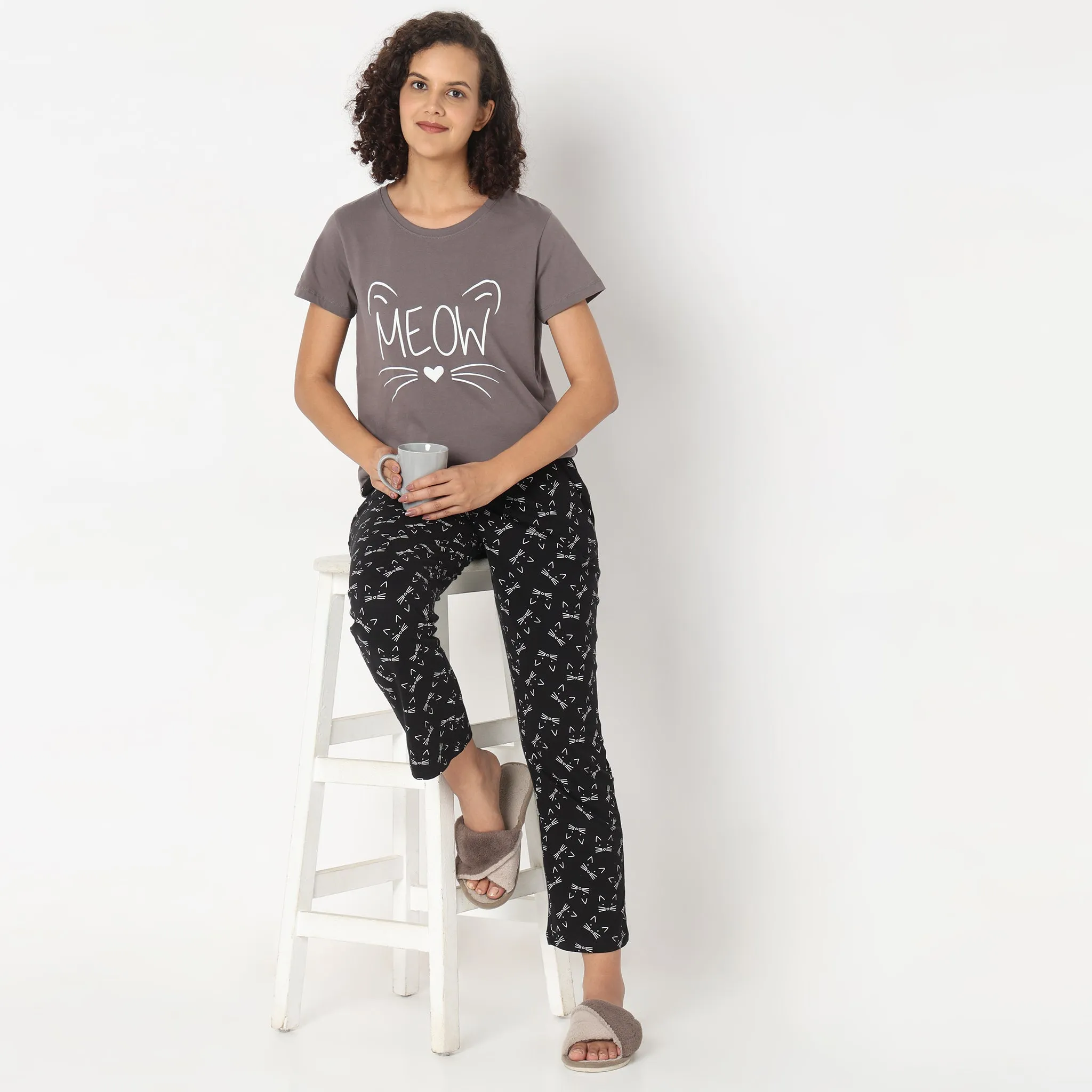 Regular Fit Animal Print Sleepwear Lounge Top