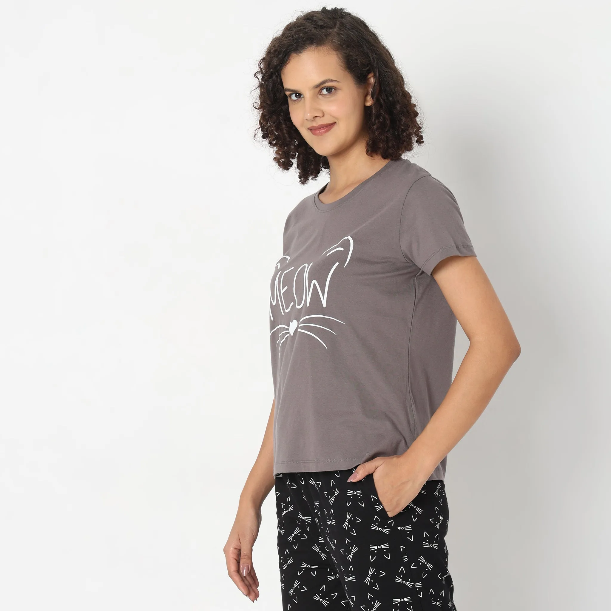 Regular Fit Animal Print Sleepwear Lounge Top