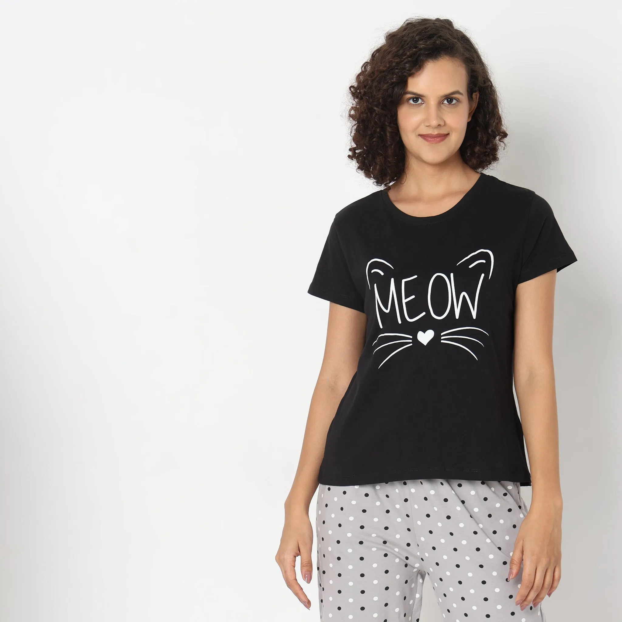 Regular Fit Animal Print Sleepwear Lounge Top