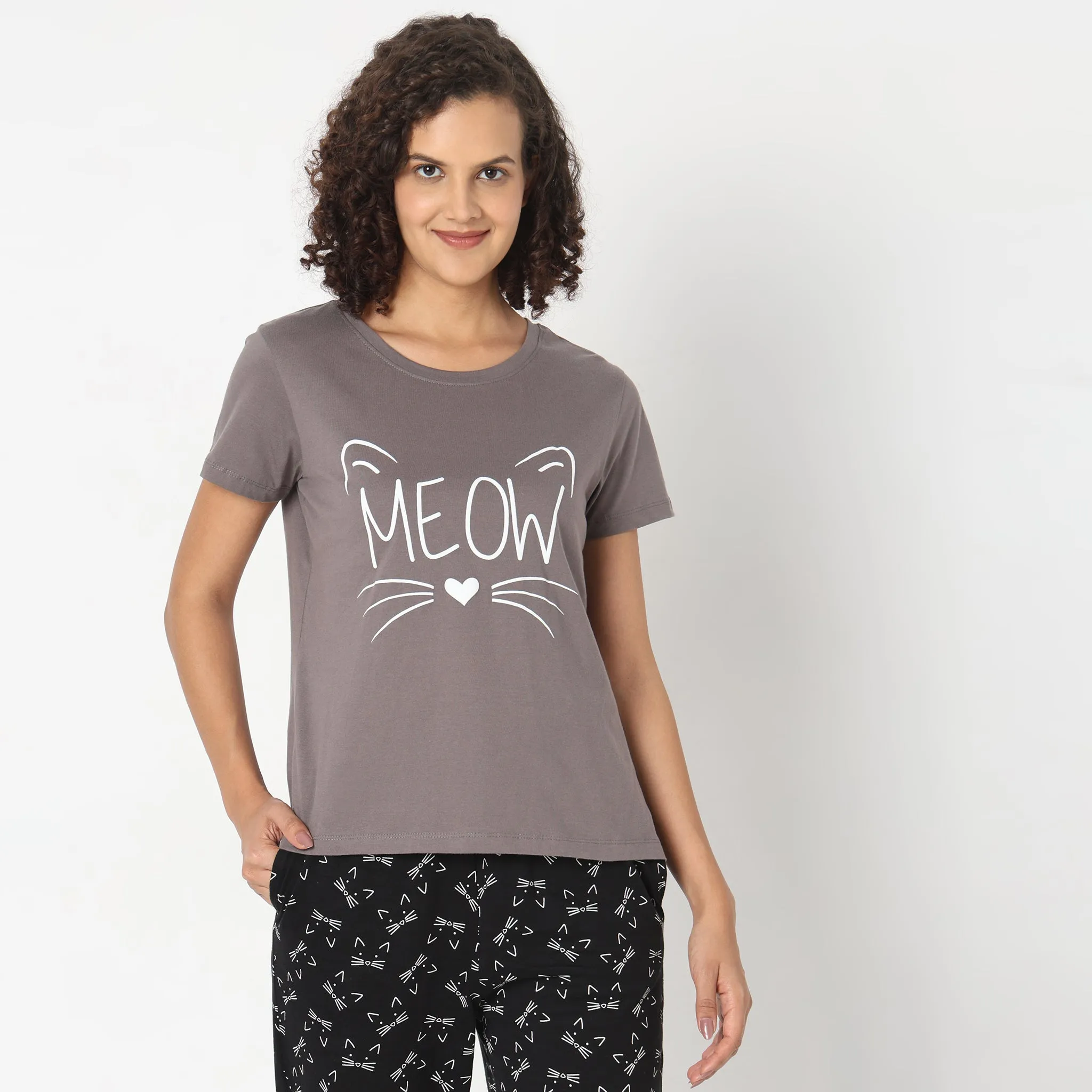 Regular Fit Animal Print Sleepwear Lounge Top