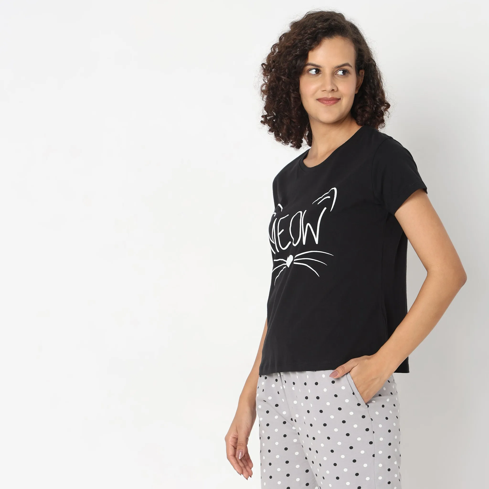Regular Fit Animal Print Sleepwear Lounge Top