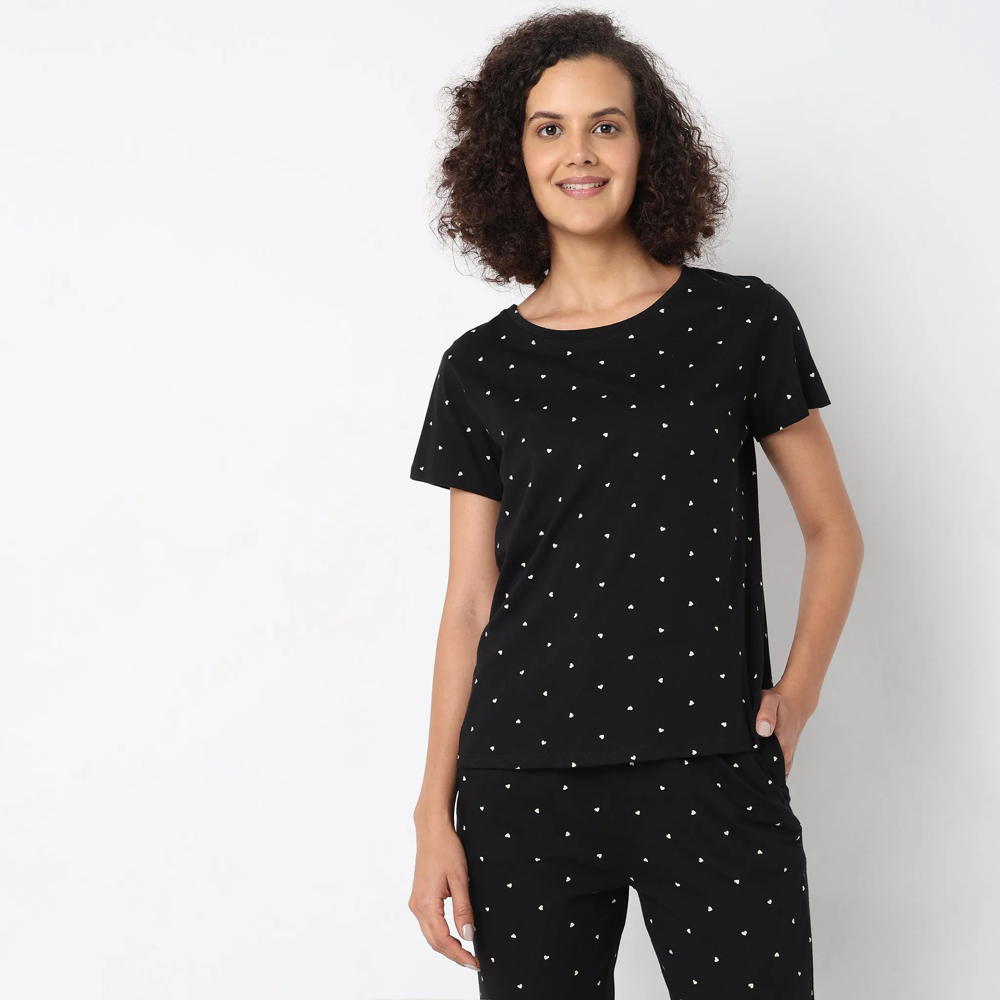 Regular Fit Heart Lounge Top